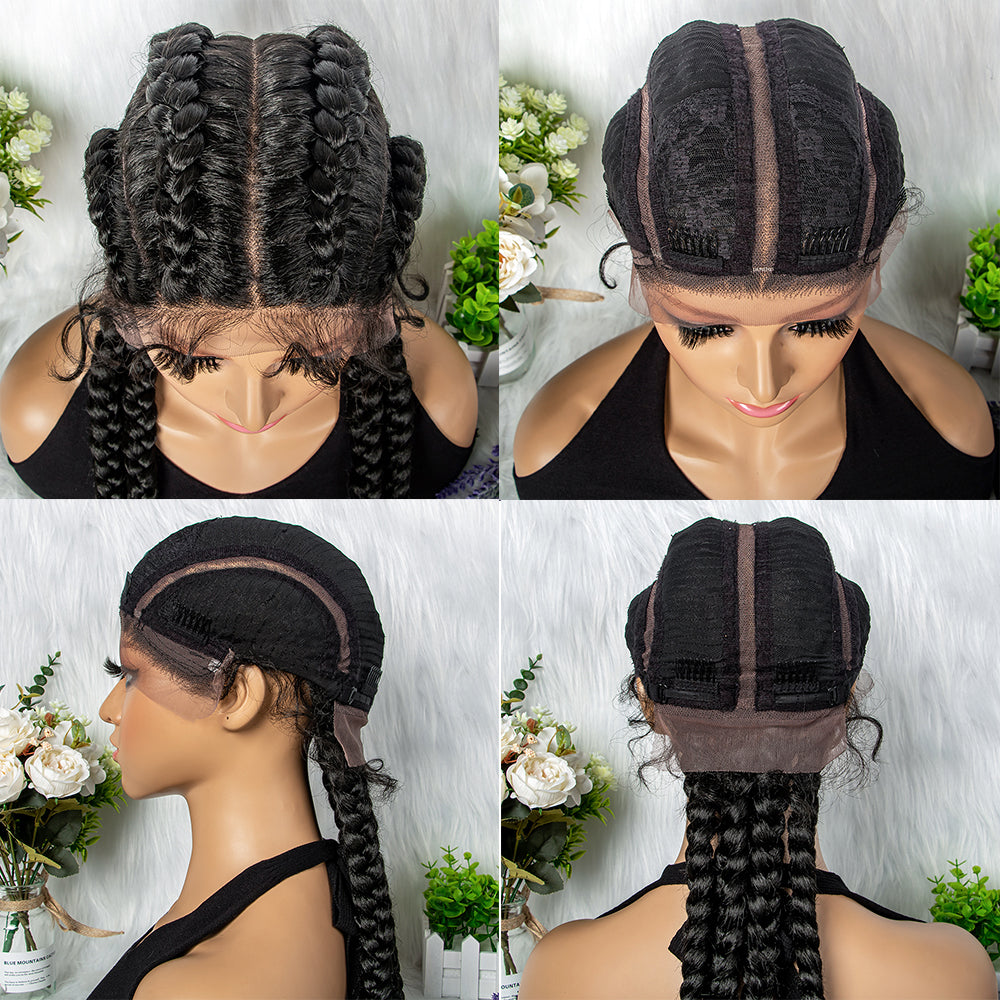 360 Lace Front Long Box Braided Wig 37 Inches Cornrow Braids Wigs 4 Braids Synthetic Knotless Box Braids Lace Front Wigs for Black Women