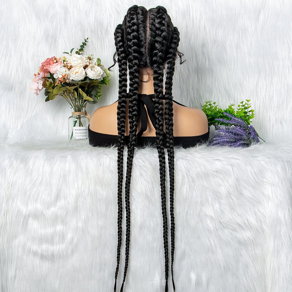 360 Lace Front Long Box Braided Wig 37 Inches Cornrow Braids Wigs 4 Braids Synthetic Knotless Box Braids Lace Front Wigs for Black Women
