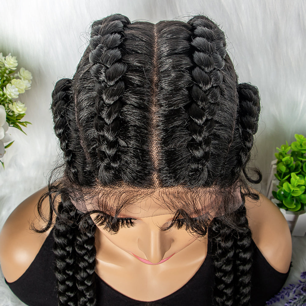 360 Lace Front Long Box Braided Wig 37 Inches Cornrow Braids Wigs 4 Braids Synthetic Knotless Box Braids Lace Front Wigs for Black Women