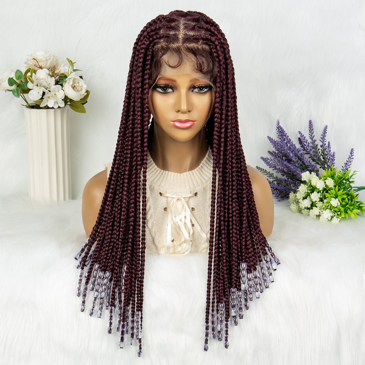 078 20Inches Braided Wigs with Baby Hair #350 Braided Wig Full Lace Box Braids for Black Women African Wig Women's Wig