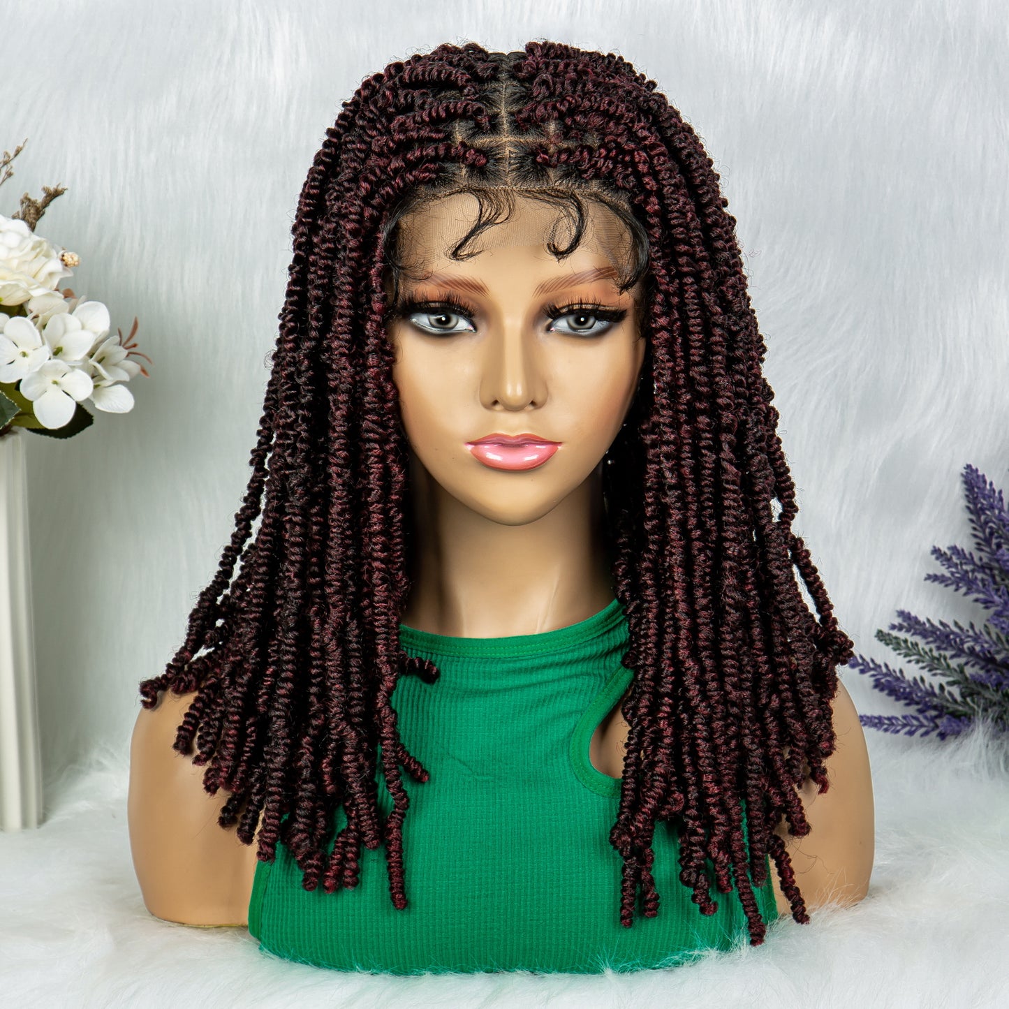 077 Full Lace wig Synthetic Dreadlocks Knotless Braided Wigs with Baby Hair Lace Frontal Wig for Black Women Medium Bob Locs Crochets Braiding Wigs