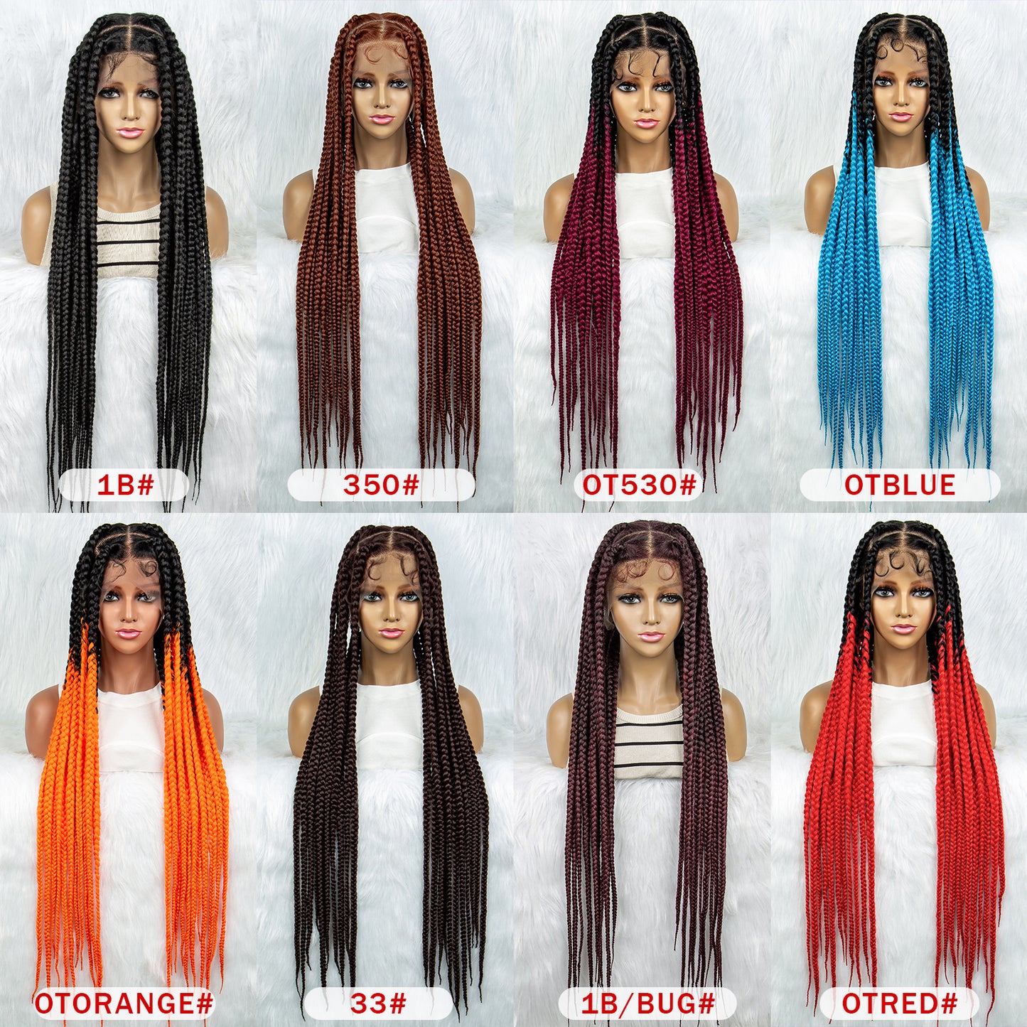 36 Inches Long Braided Wigs Full Lace Synthetic hair Colorful Braid Wigs with Baby Hair 360 Lace Front Box Braids Wig Black Burgundy Wig