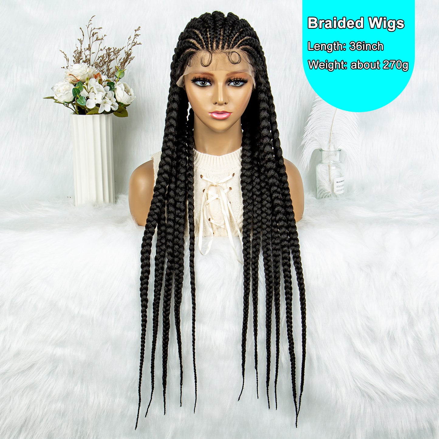 Long Braided Wigs 11 Braids 1B/27 Colored Glueless Cornrow Big Braiding Briaid Synthetic Wig Pre Plucked For Women