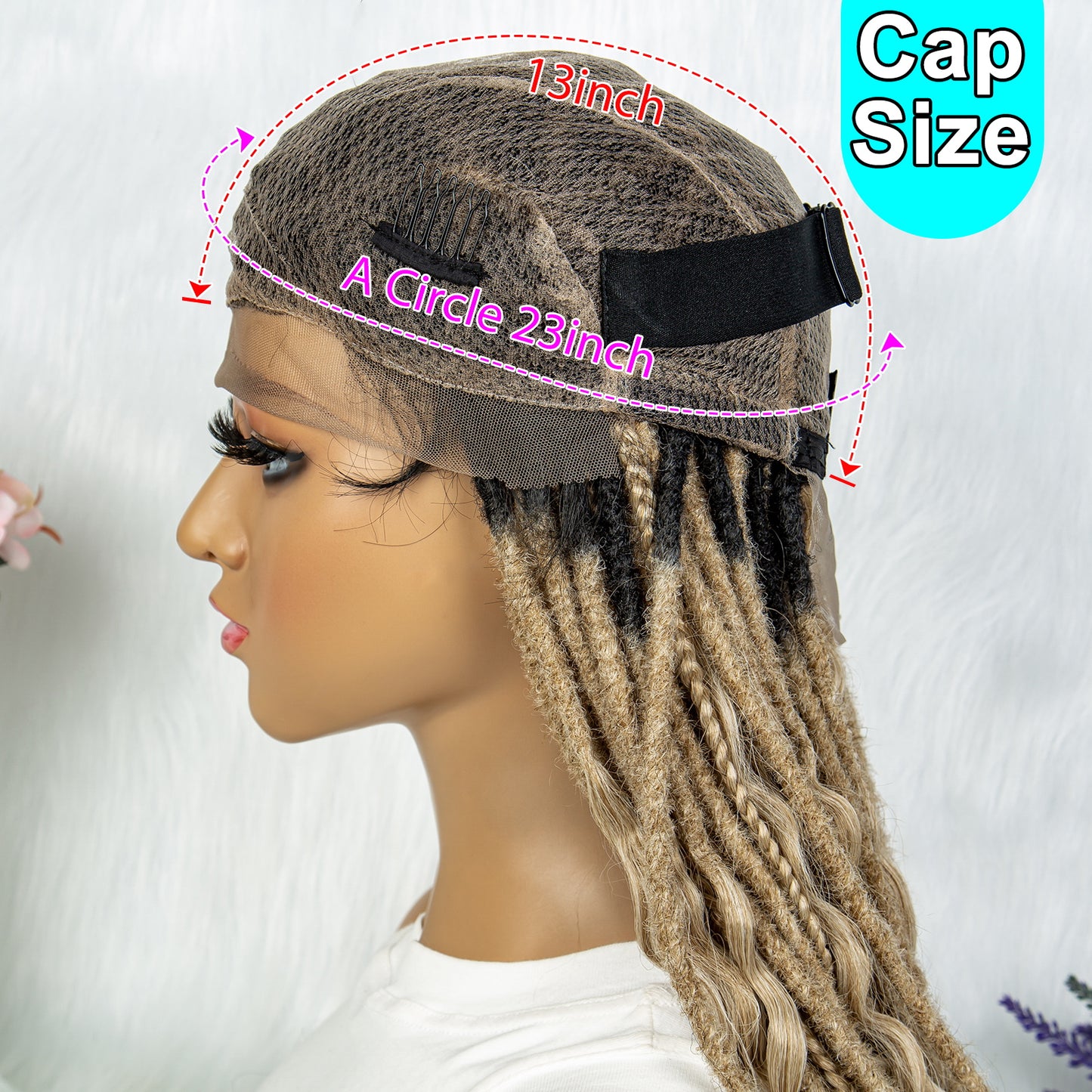 080 27/613 Synthetic Braided Wigs with Baby Hair Black Root Blonde Braided Wig Full Lace Braids Curly Ends Wig for Women
