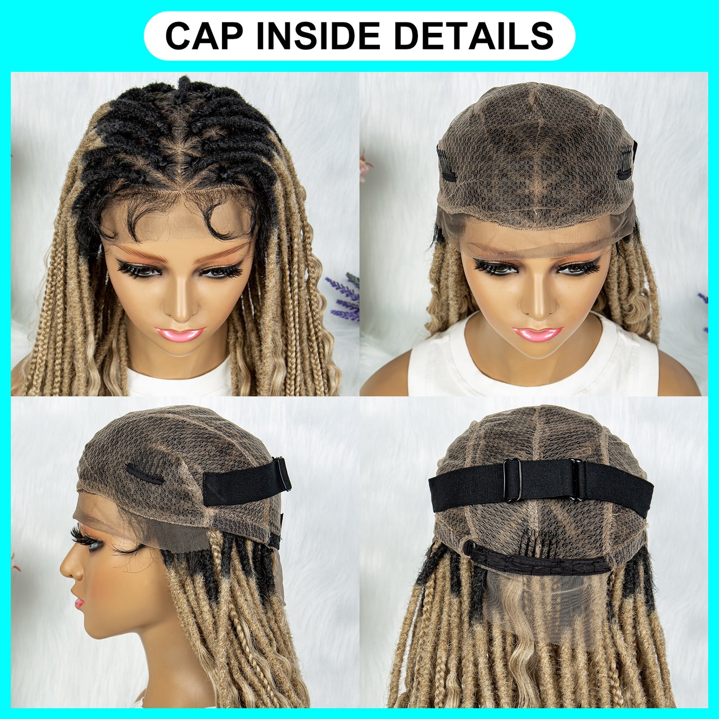 080 27/613 Synthetic Braided Wigs with Baby Hair Black Root Blonde Braided Wig Full Lace Braids Curly Ends Wig for Women