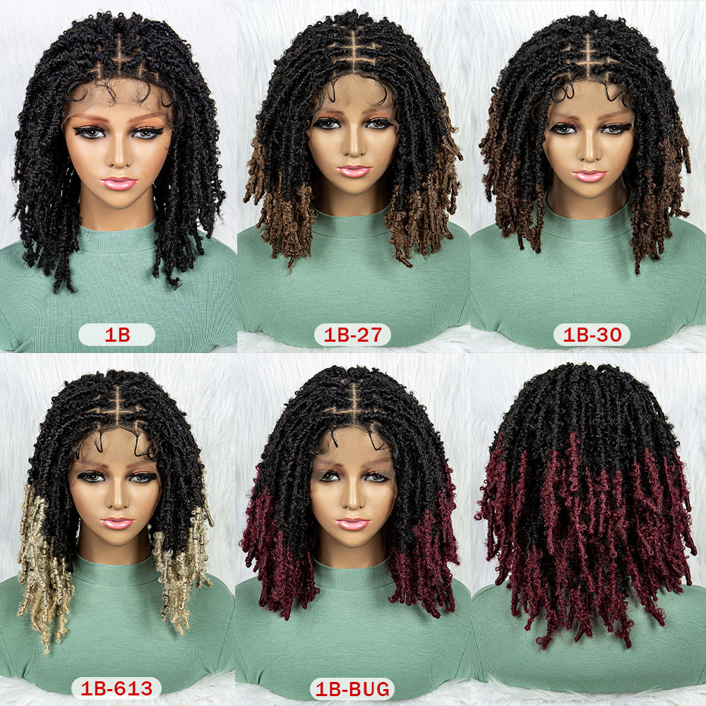 009 # 14 inches Short Locs Wigs for Black Women Men Afro Curly Synthetic Wig