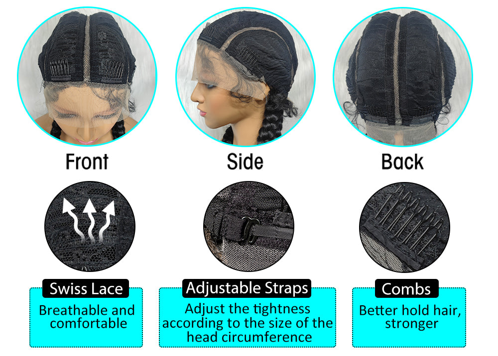 360 Lace Front Long Box Braided Wig 37 Inches Cornrow Braids Wigs 4 Braids Synthetic Knotless Box Braids Lace Front Wigs for Black Women