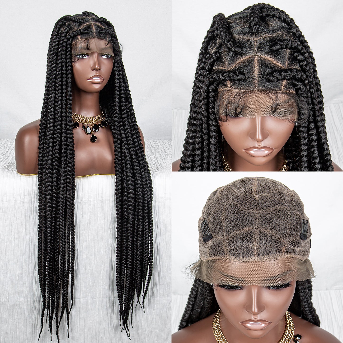 Foot Ball Style Braided Wigs for Black Women Synthetic Lace Front Wig Big Knotless Box Braids Wig With Baby Hair Full Lace Cornrow Braided Wigs