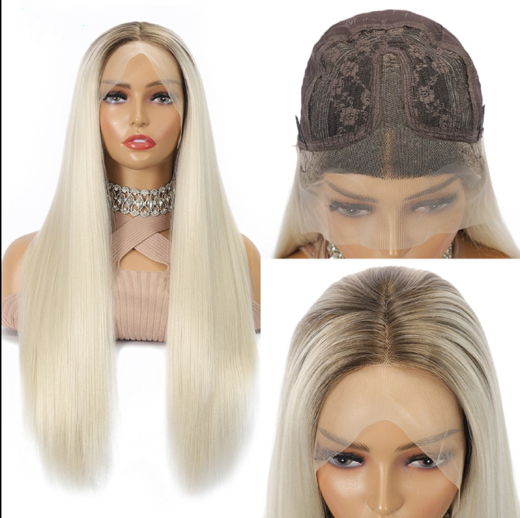 Hot Sales Blonde Straight T Lace Synthetic Wig Pre Plucked Baby Hair Wigs #613