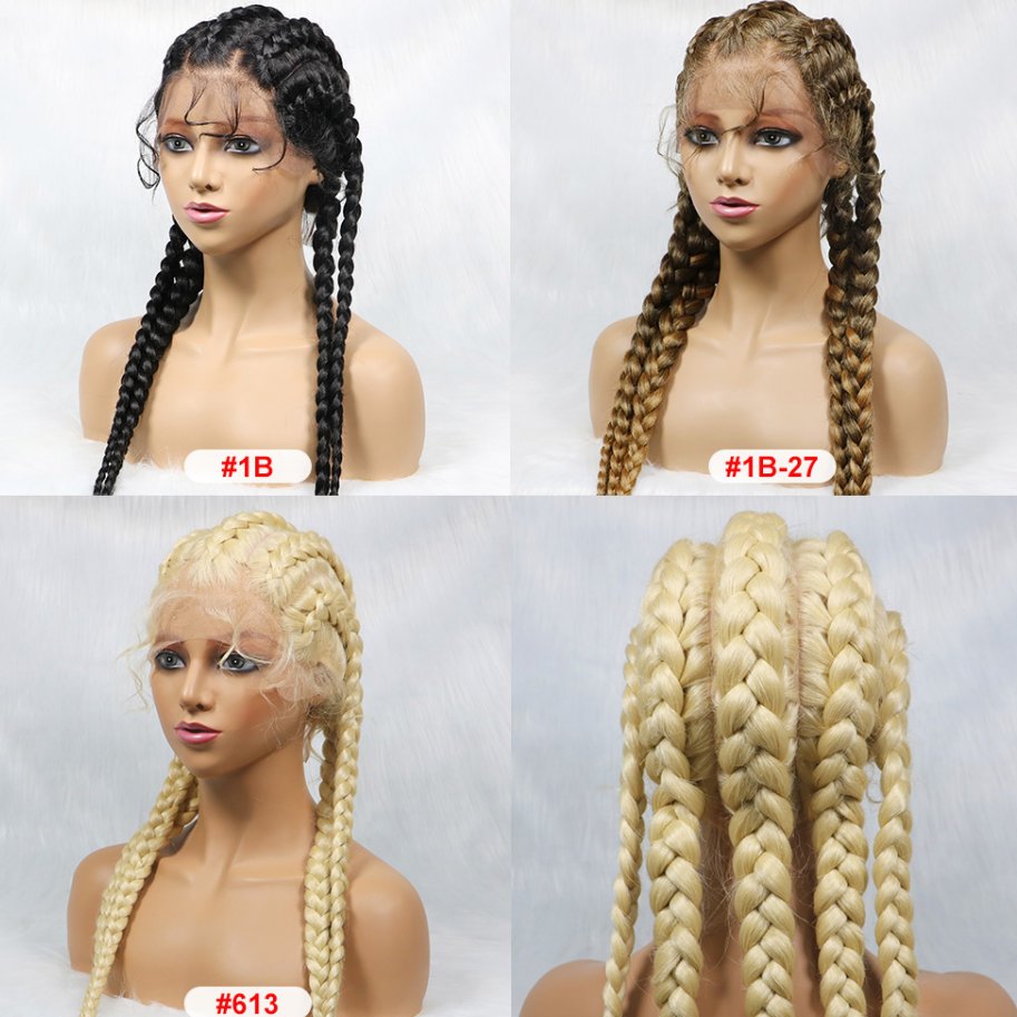 Synthetic Lace Wigs 24 Inches Medium Long Knotless Braided Wigs With Baby Hair 5tracks