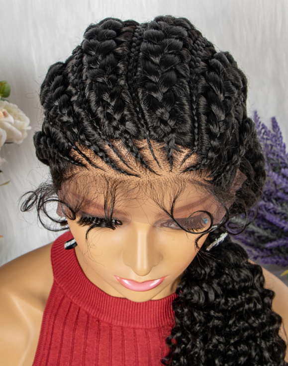 Hot Sale Lace Front Water Wavy Braided Wigs With Curl Wig