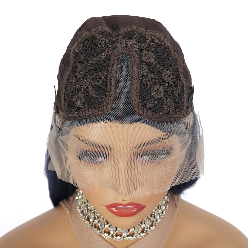 NEW IN Blue Straight Synthetic Lace Wig T Part Lace Wigs 28 inches