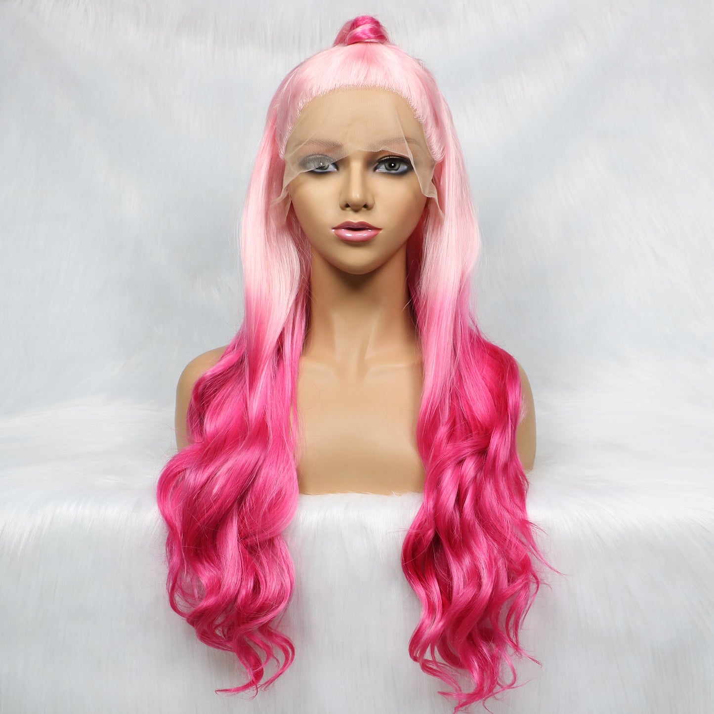 New In Princess Wig Lovely Pink Synthetic Hair Wig With bun