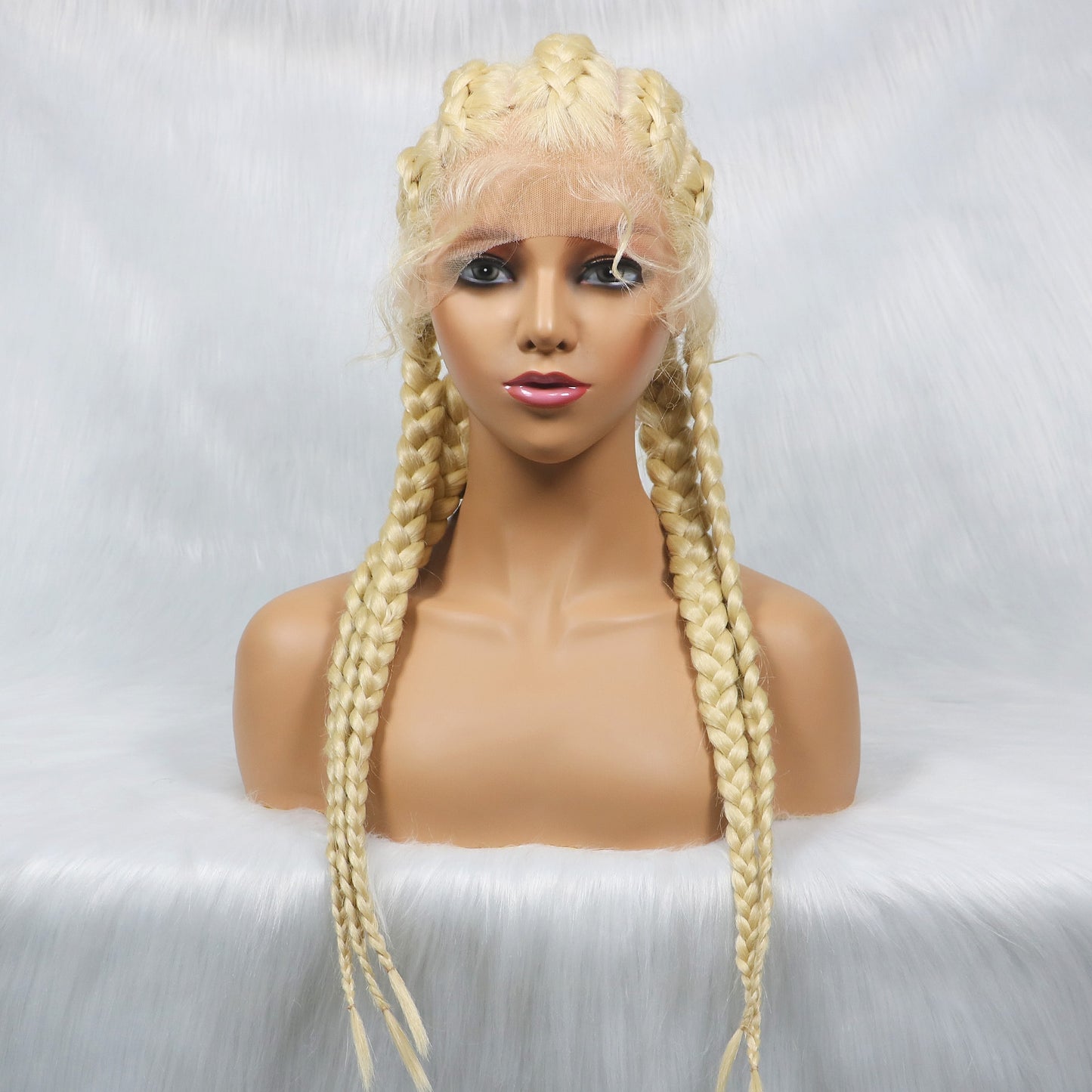 Synthetic Lace Wigs 24 Inches Medium Long Knotless Braided Wigs With Baby Hair 5tracks