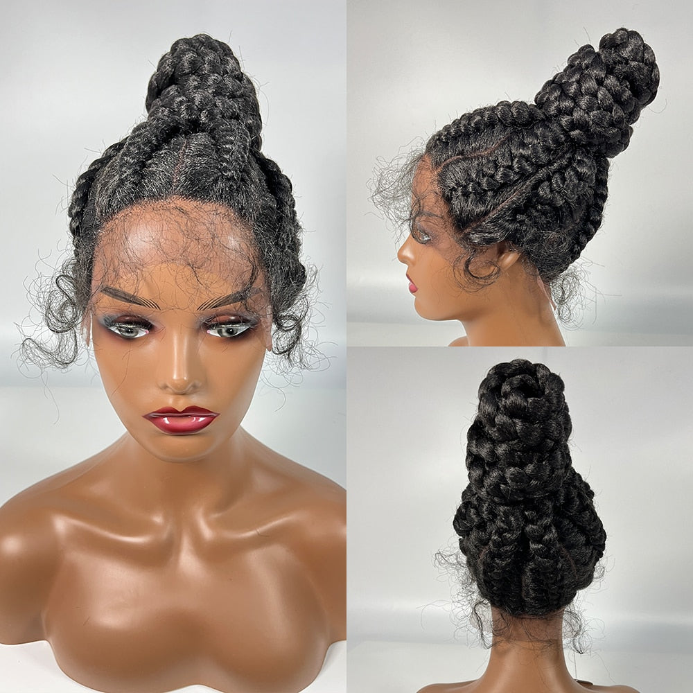 High Bun Style Cornrow Braided Wigs Hair Natural Lace Braiding Wigs