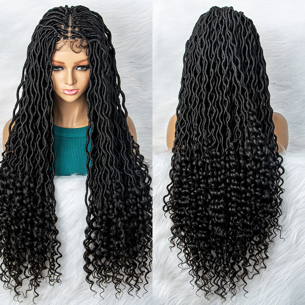 Hot Sales 32" Synthetic Lace Front Wig Braided Wigs with Curly Dreadlocks Wigs