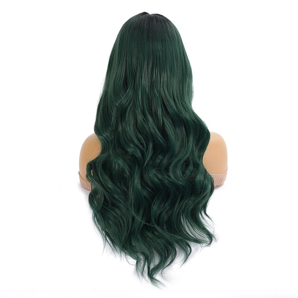 New Arrival T Part Lace Wigs Dark Green Body Wave Synthetic Lace Wig 28 inches