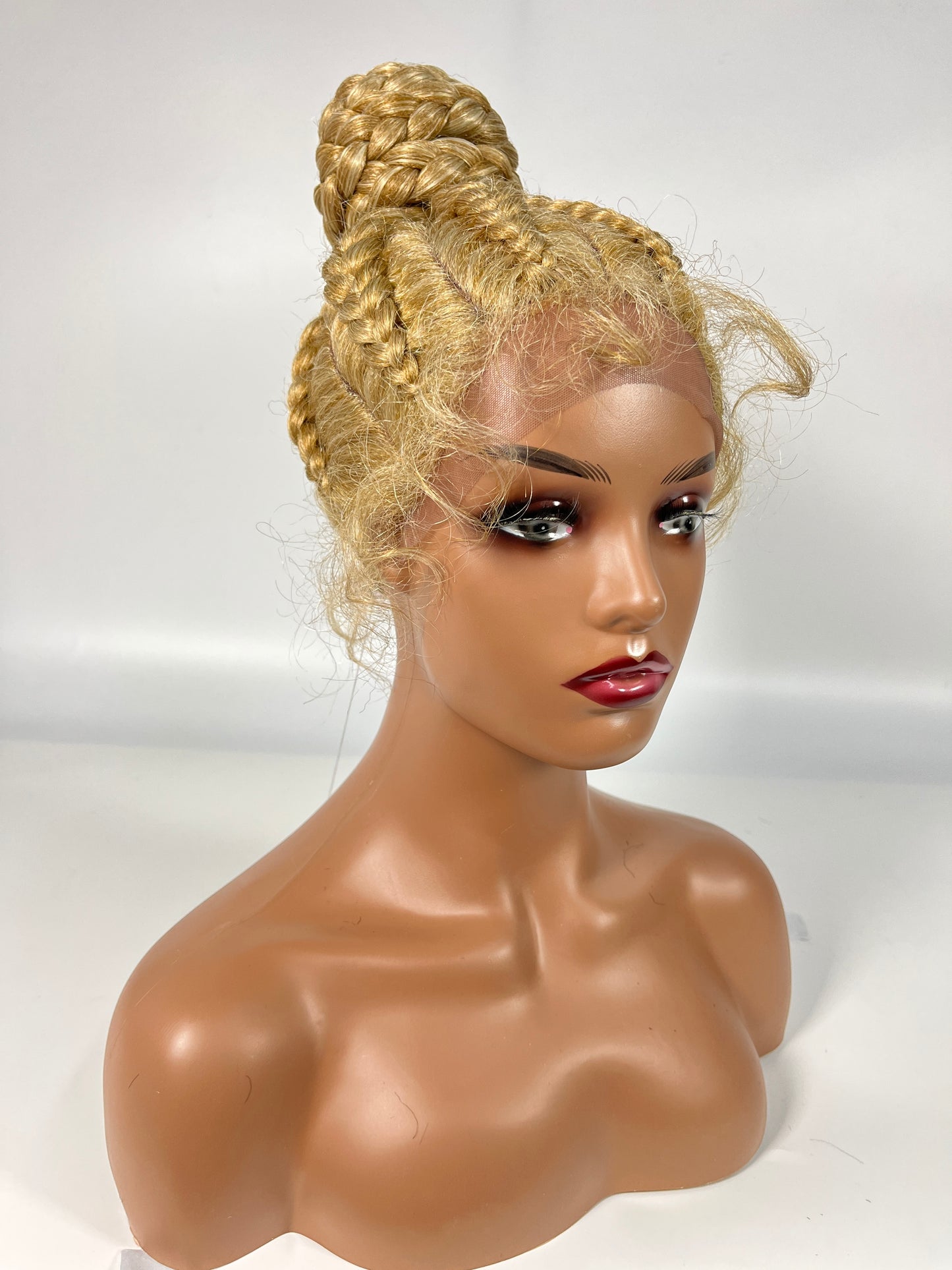High Bun Style Cornrow Braided Wigs Hair Natural Lace Braiding Wigs