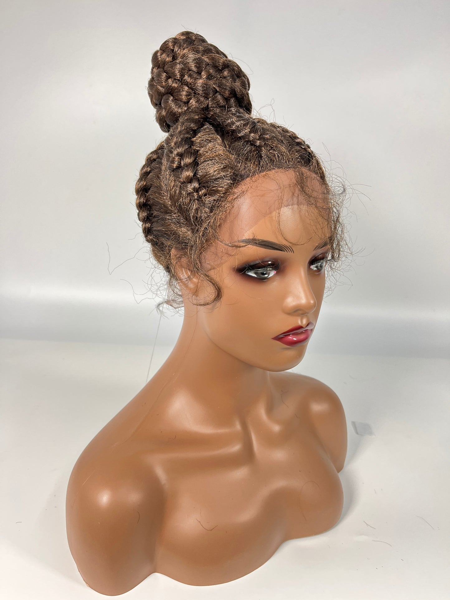 High Bun Style Cornrow Braided Wigs Hair Natural Lace Braiding Wigs