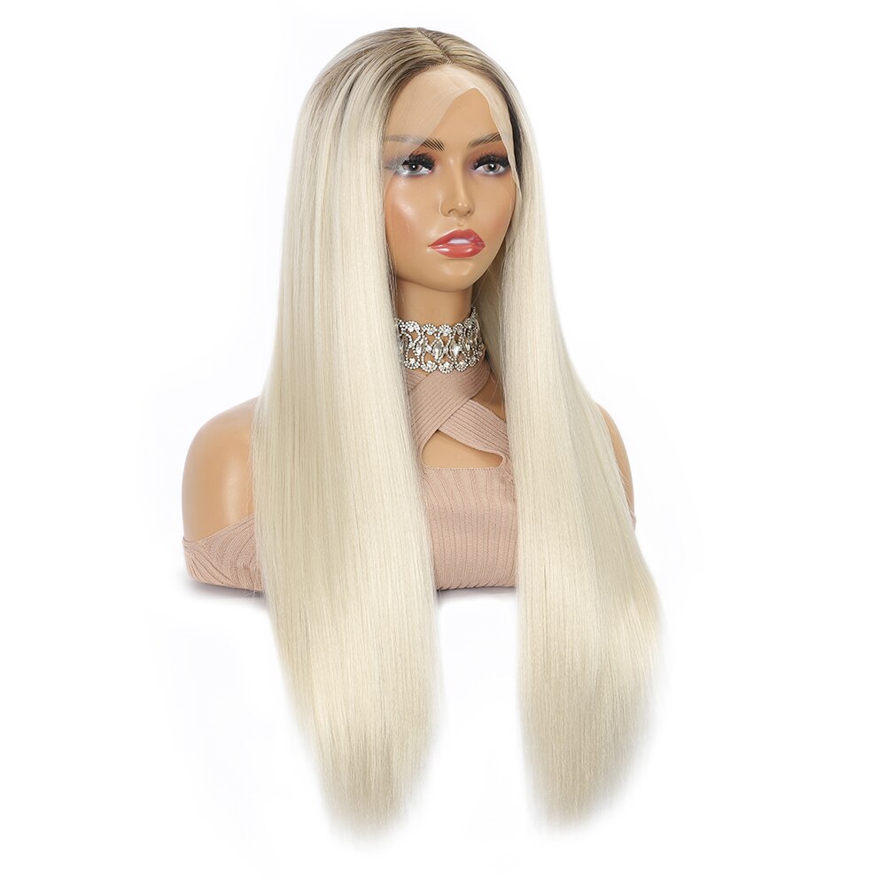 Hot Sales Blonde Straight T Lace Synthetic Wig Pre Plucked Baby Hair Wigs #613