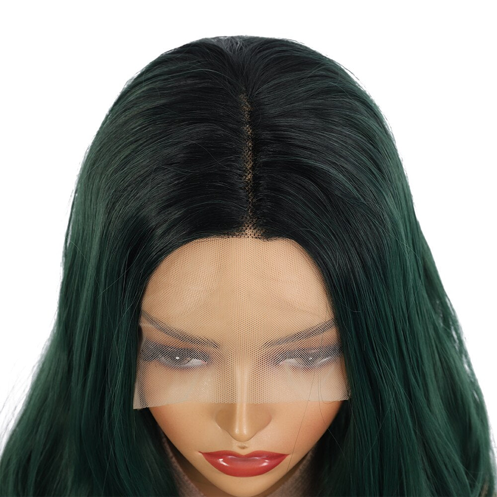 New Arrival T Part Lace Wigs Dark Green Body Wave Synthetic Lace Wig 28 inches