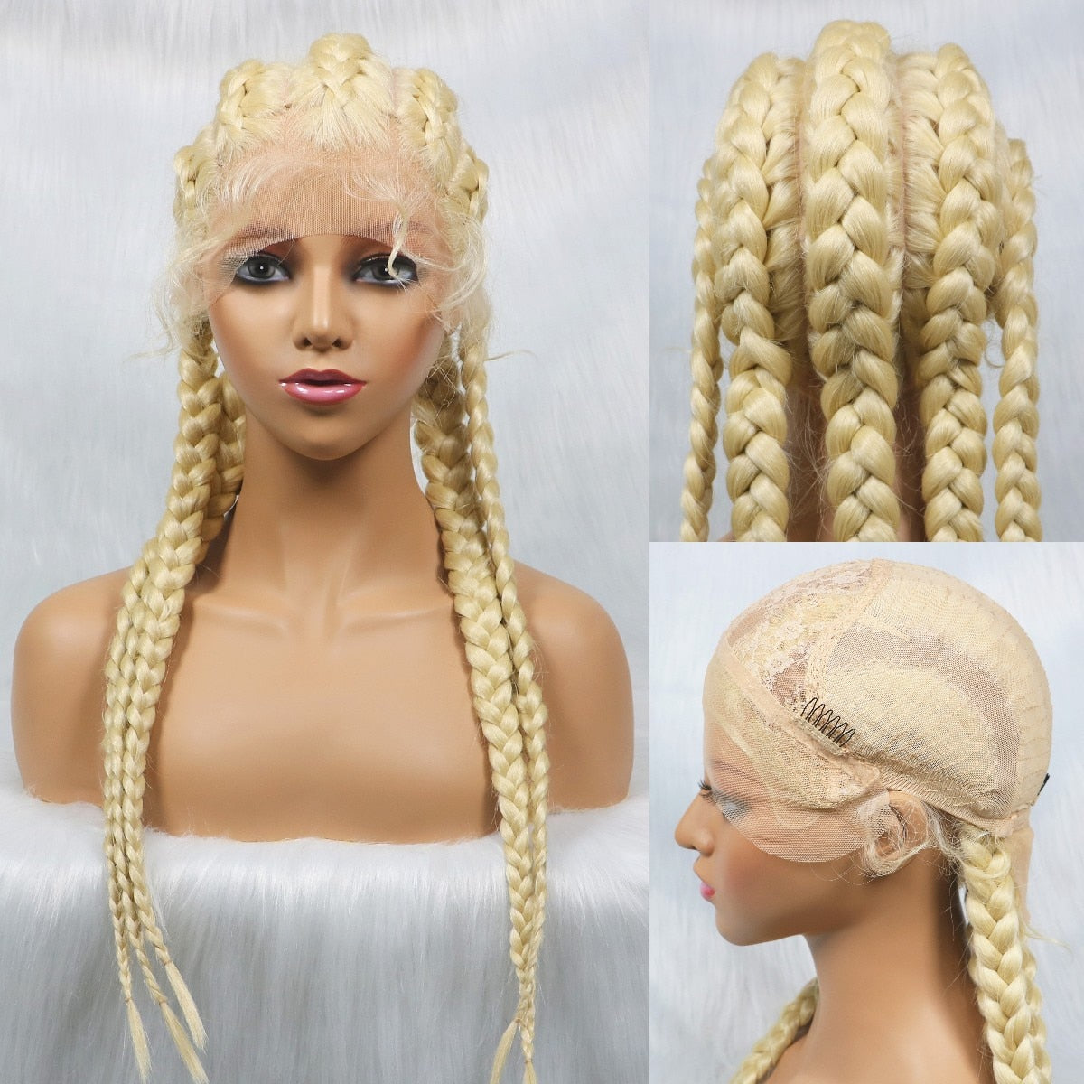 Synthetic Lace Wigs 24 Inches Medium Long Knotless Braided Wigs With Baby Hair 5tracks