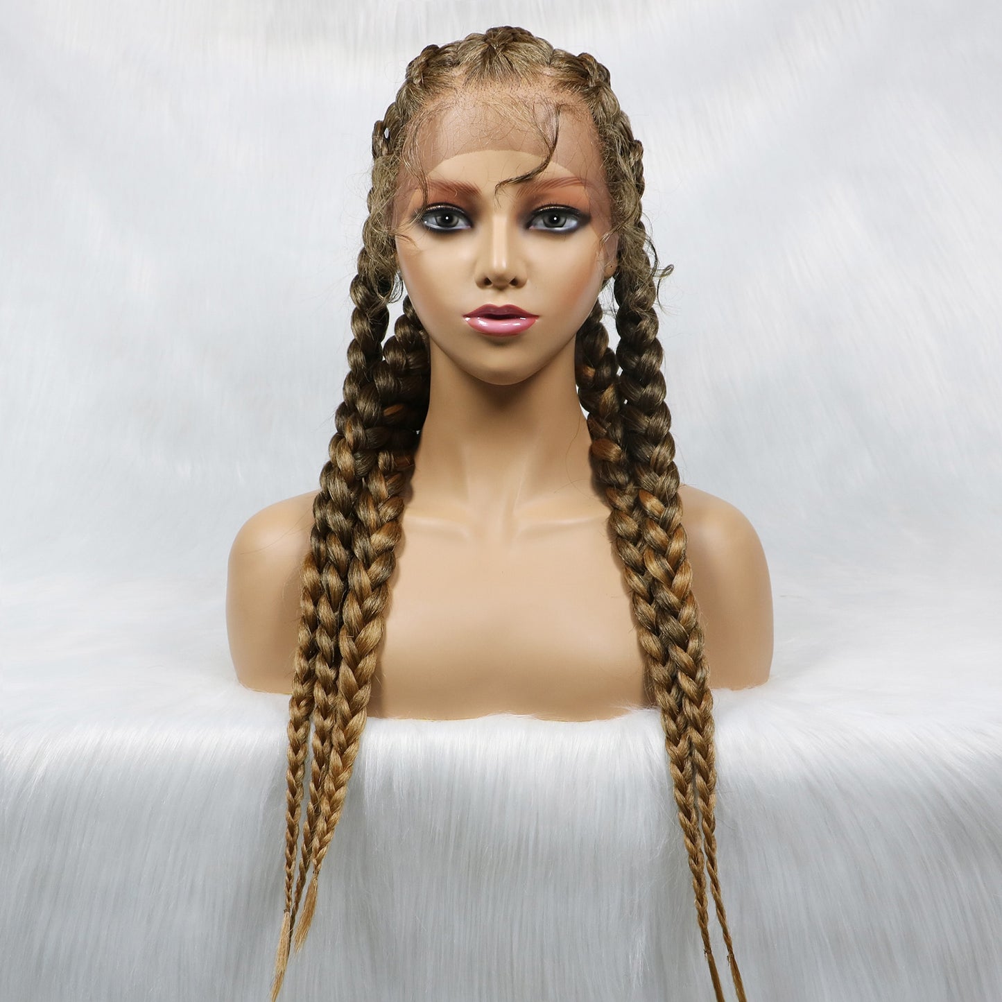 Synthetic Lace Wigs 24 Inches Medium Long Knotless Braided Wigs With Baby Hair 5tracks