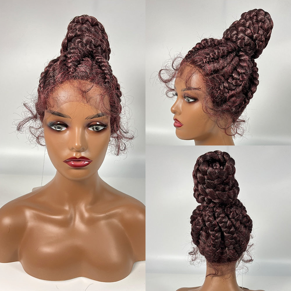 High Bun Style Cornrow Braided Wigs Hair Natural Lace Braiding Wigs