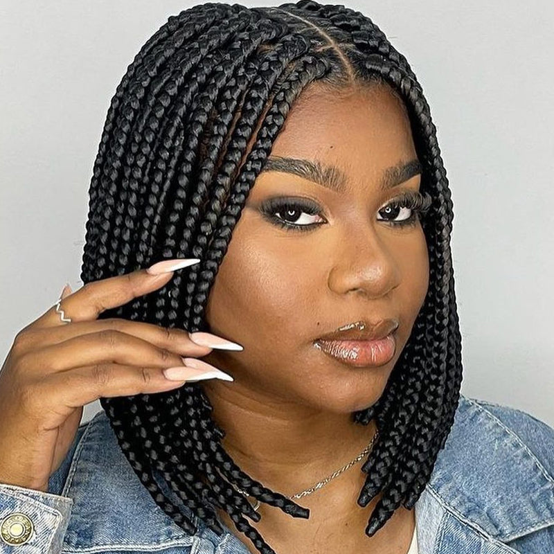 035 1B# Bob New Braided Wigs Synthetic Lace Wigs With Baby Hair Full Lace Wig Box Braiding wig