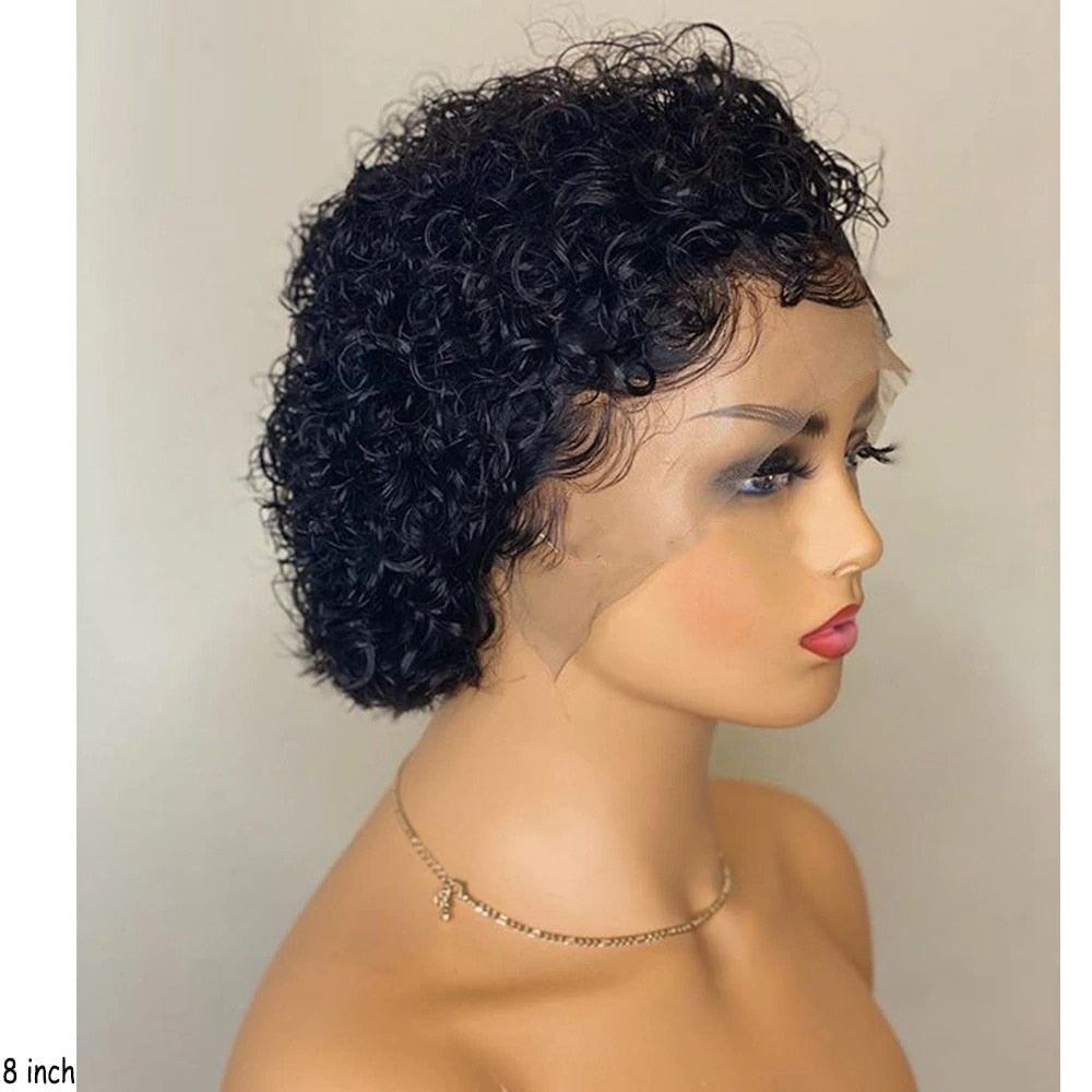 Malaika Human hair Jerry Curly Short Bob 13x4 Lace Front Human Hair Wigs For Women Kinky Pixie Curly Frontal Virgin Wig