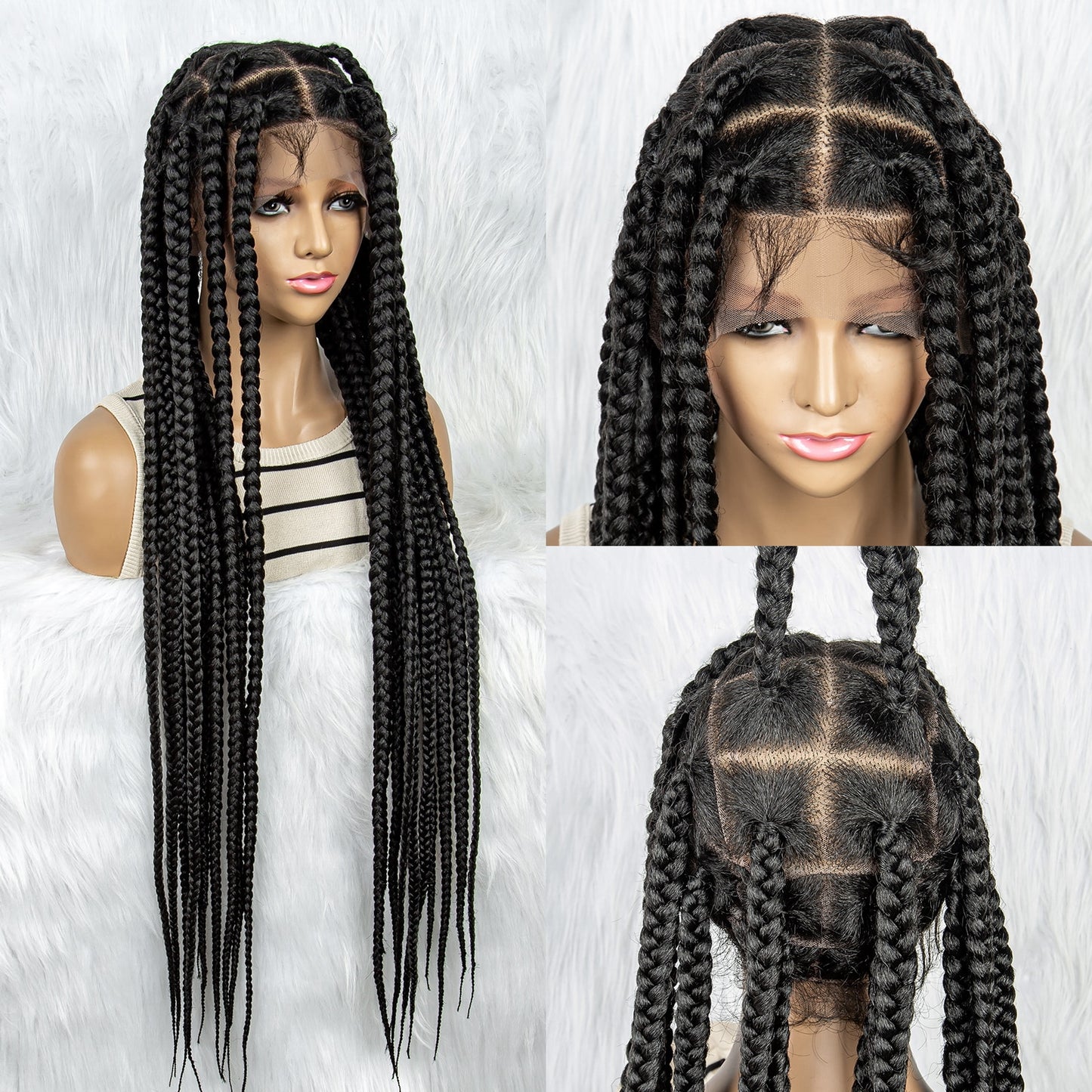 $79 11572# large knotless braids Big BOX Braided Wigs for Black Women Full Lace Wig With Baby Hair