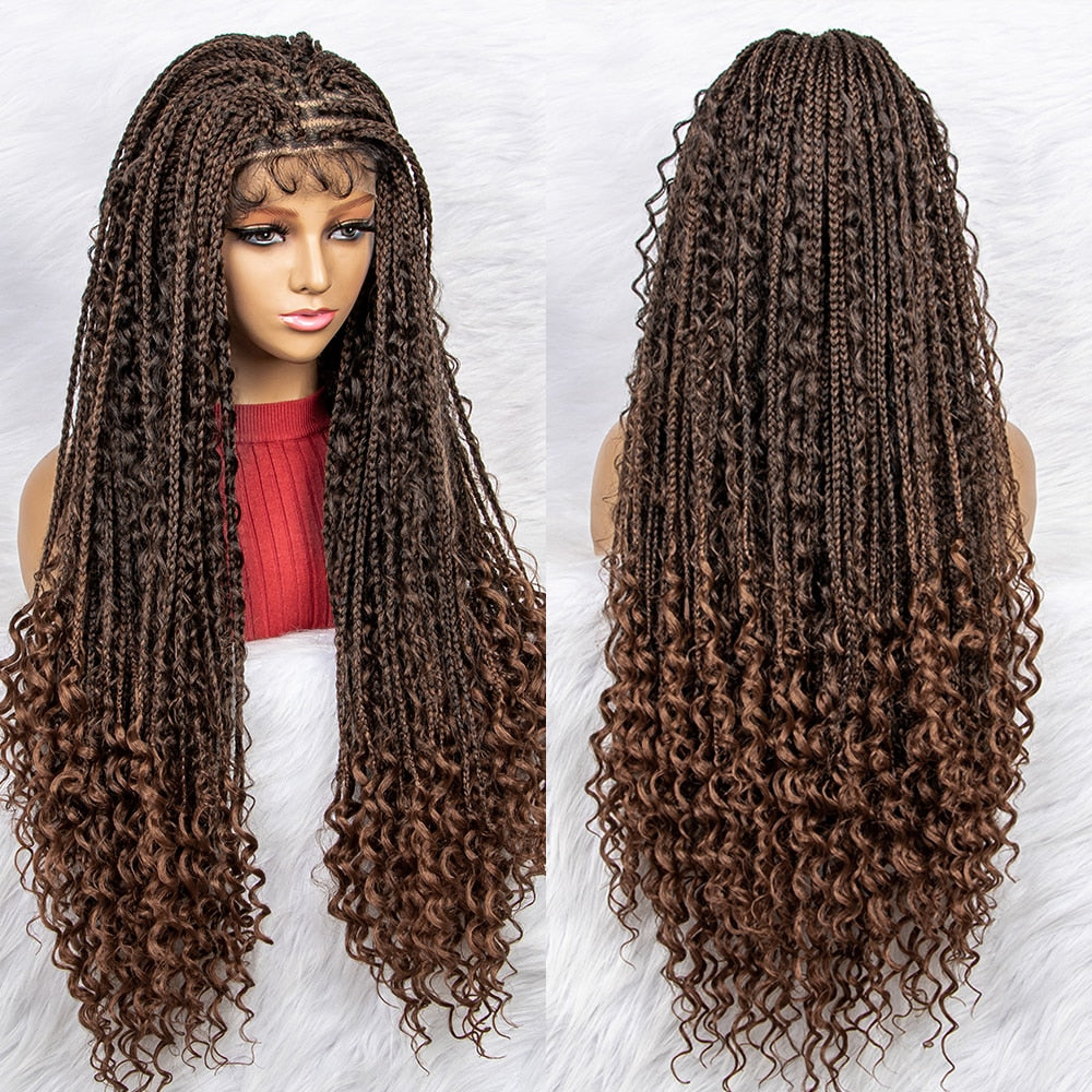 Synthetic Lace Front Wig Braided Wigs Braid African With Baby Hair Braided Lace Front Wigs Water Wave Wigs 32 inches
