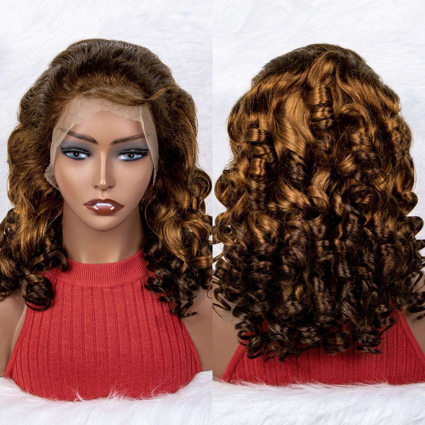 Malaika Bouncy Curly Spring 3 Tones Ful 13x4 Lace Front Human Hair Wigs 250 Density For Women Real Wave Frontal Virgin Wig
