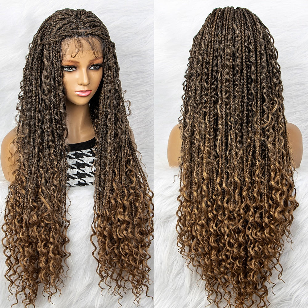 Synthetic Lace Front Wig Braided Wigs Braid African With Baby Hair Braided Lace Front Wigs Water Wave Wigs 32 inches