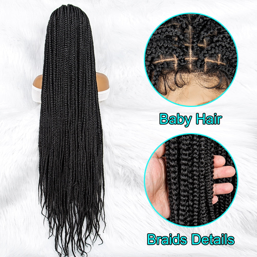 028 40 inch Full lace wig Braided Wigs for Black Women Synthetic Lace Front Wig Knotless Box Braids Wig With Baby Hair Full Lace Cornrow Braided Wigs