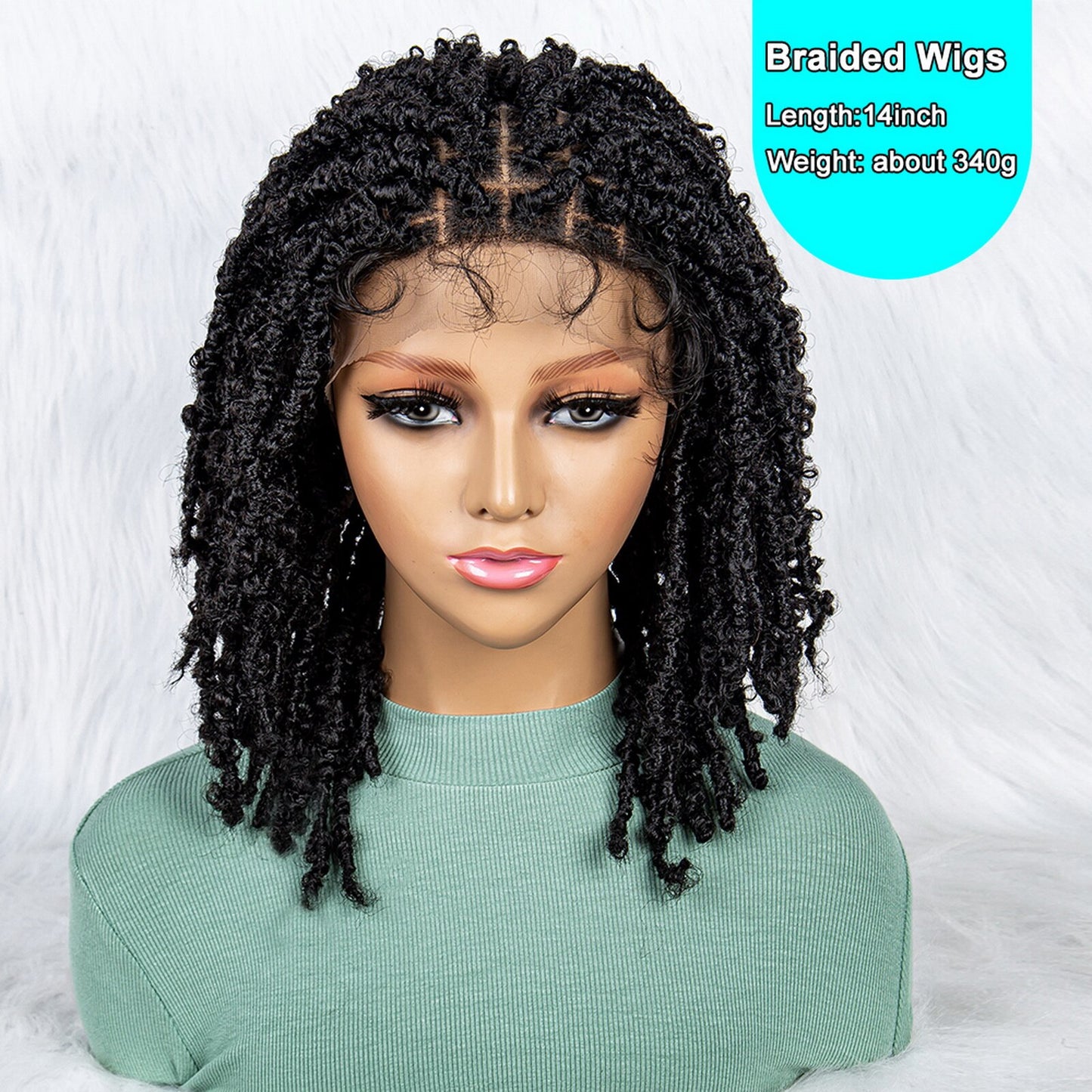 009 # 14 inches Short Locs Wigs for Black Women Men Afro Curly Synthetic Wig