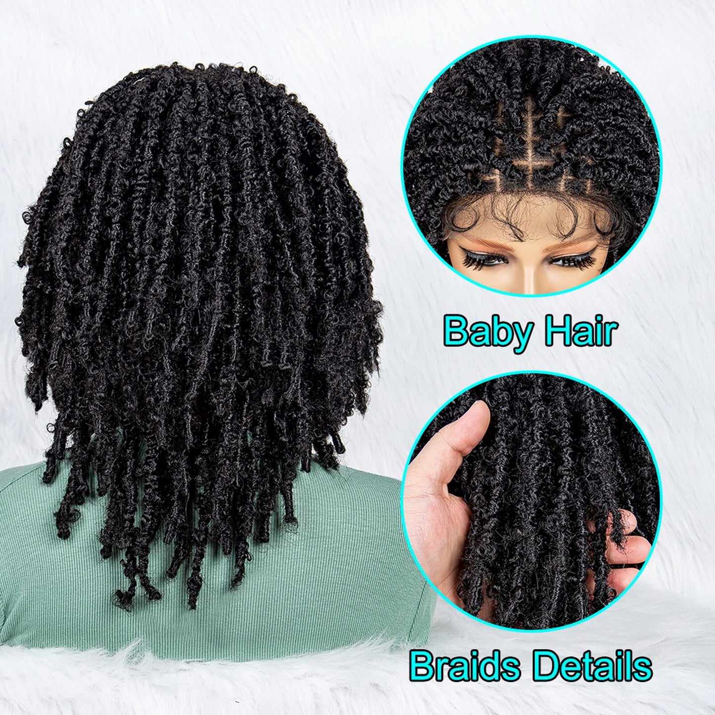 009 # 14 inches Short Locs Wigs for Black Women Men Afro Curly Synthetic Wig