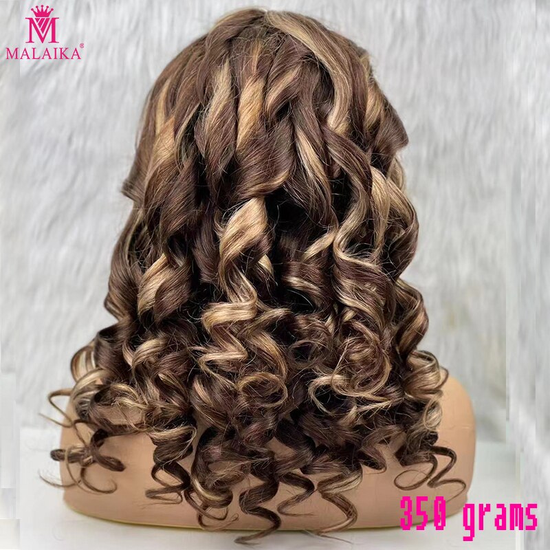 Malaika Hair Raw Human hair Bouncy Curly 350 Grams Heavy Customized Full Wig Brazilian 24inch Big 13x4 Lace Frontal Wig