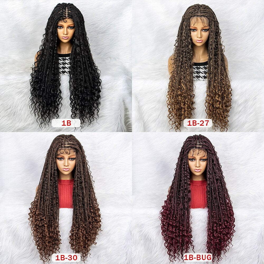 Synthetic Lace Front Wig Braided Wigs Braid African With Baby Hair Braided Lace Front Wigs Water Wave Wigs 32 inches