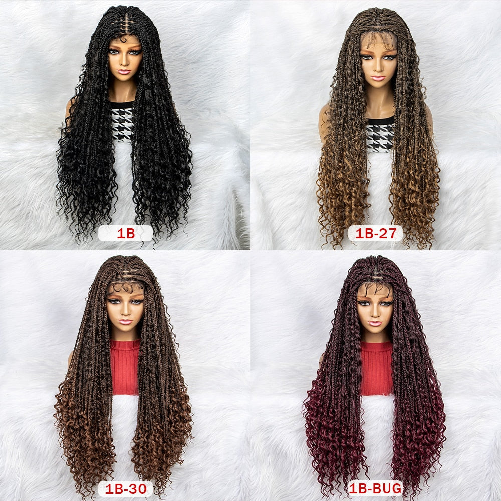 Synthetic Lace Front Wig Braided Wigs Braid African With Baby Hair Braided Lace Front Wigs Water Wave Wigs 32 inches