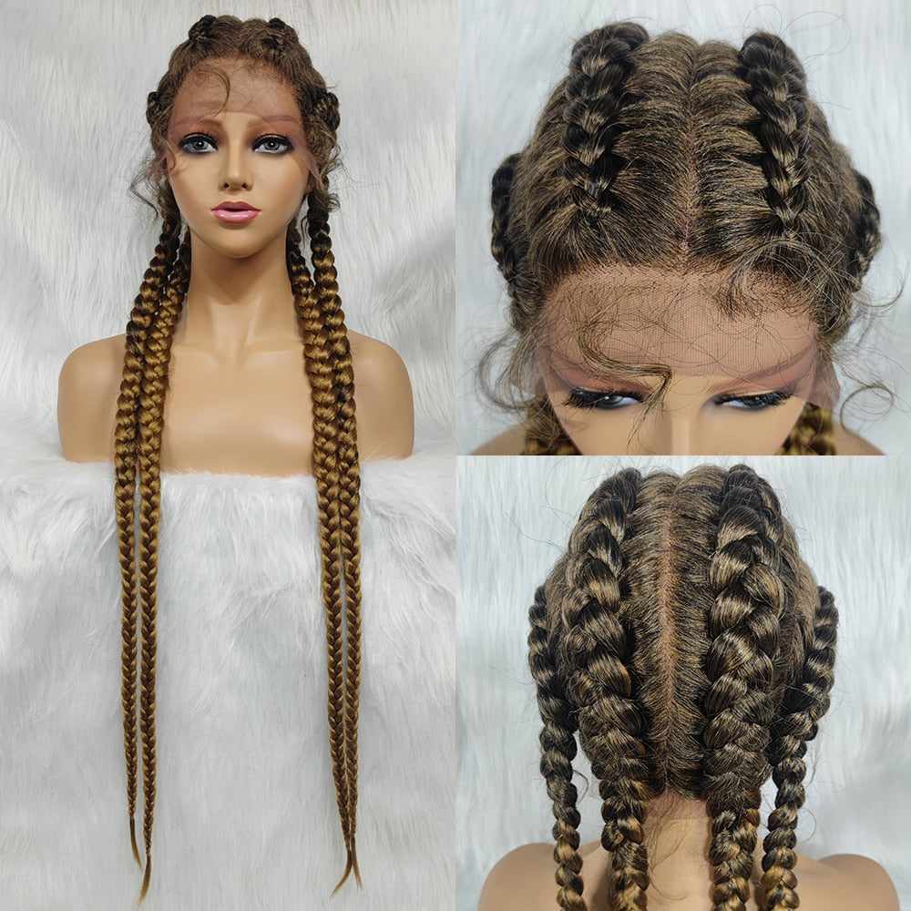 Synthetic Lace Braided Wigs 36 Inches Burgundy Wig For Black Women 99J