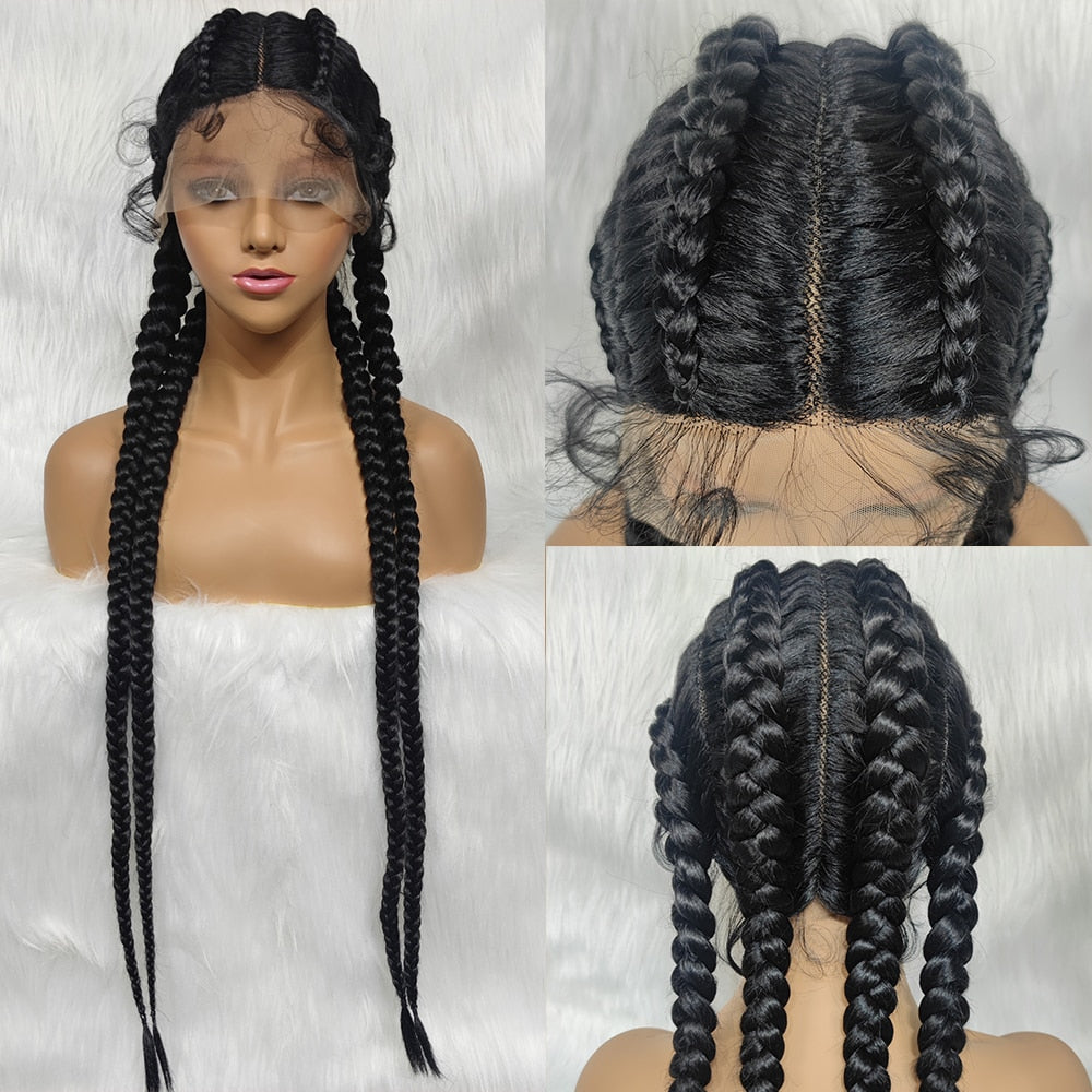 Synthetic Lace Braided Wigs 36 Inches Burgundy Wig For Black Women 99J