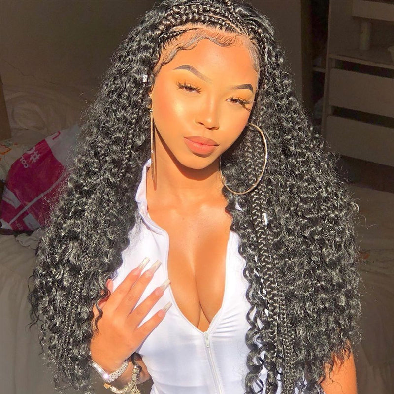 Hot Sale 32 inches Water Wave Braided Synthetic Lace Front Wig