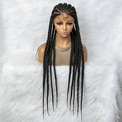 Long Braided Wigs 9 Braids Natural Colored Glueless Cornrow Big Braiding Briaid Synthetic Wig Pre Plucked For Women