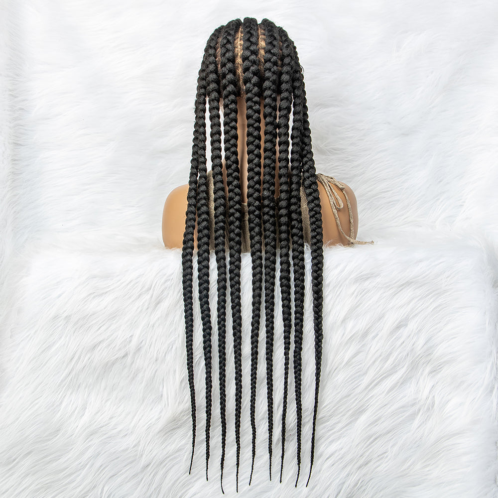 Long Braided Wigs 9 Braids Natural Colored Glueless Cornrow Big Braiding Briaid Synthetic Wig Pre Plucked For Women