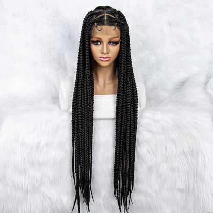 32Inches Long Synthetic Braided Wigs Full Lace Cornrow Braided Wig with Baby Hair Knotless Braided Wig for Black Women Daily Wear