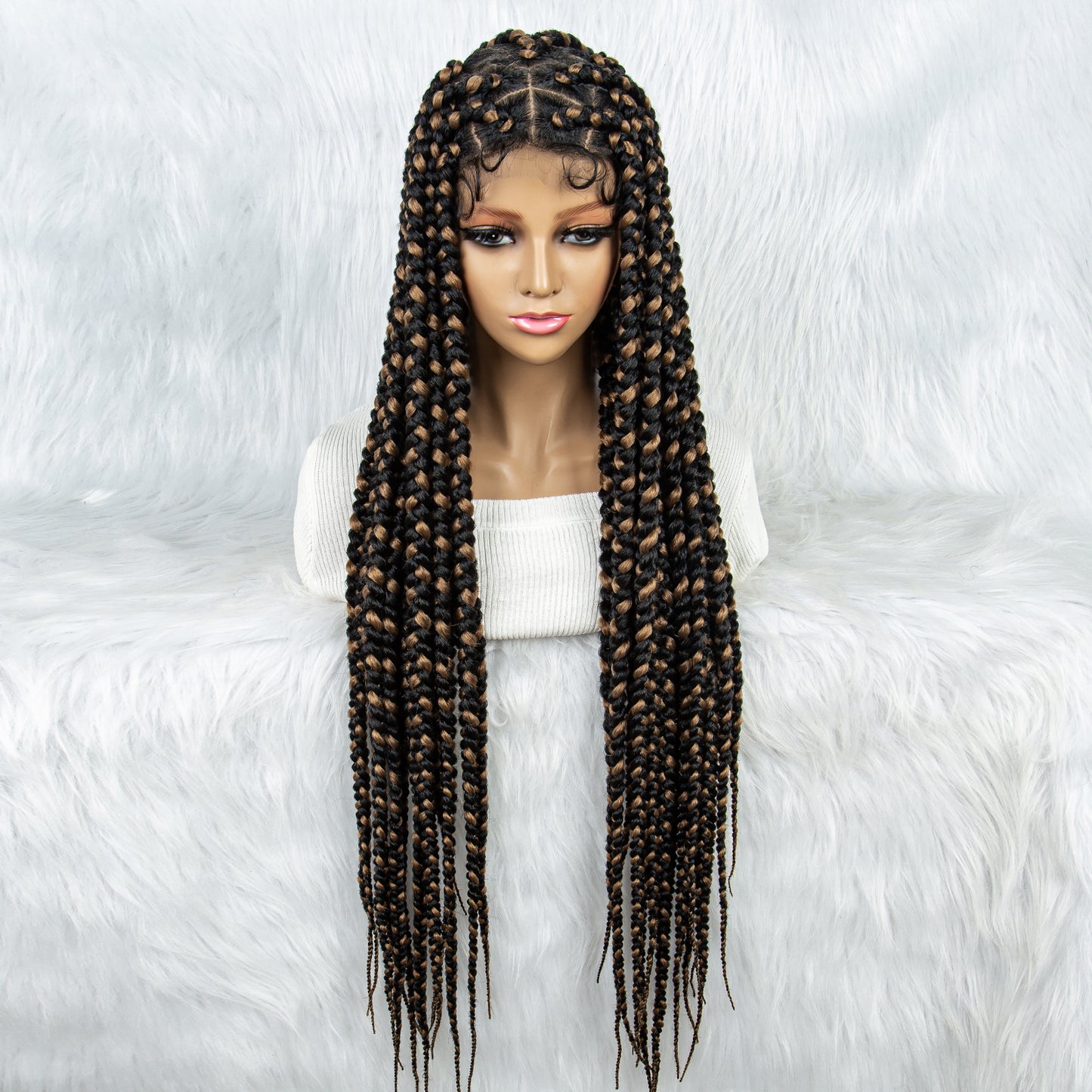 32Inches Long Synthetic Braided Wigs Full Lace Cornrow Braided Wig with Baby Hair Knotless Braided Wig for Black Women Daily Wear