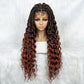 046 Box Braided Full Lace Wigs for Women Dark Brown Ombre Blue Long Goddess Braid Lace Front Wigs Synthetic Braids Wig with Curly Ends