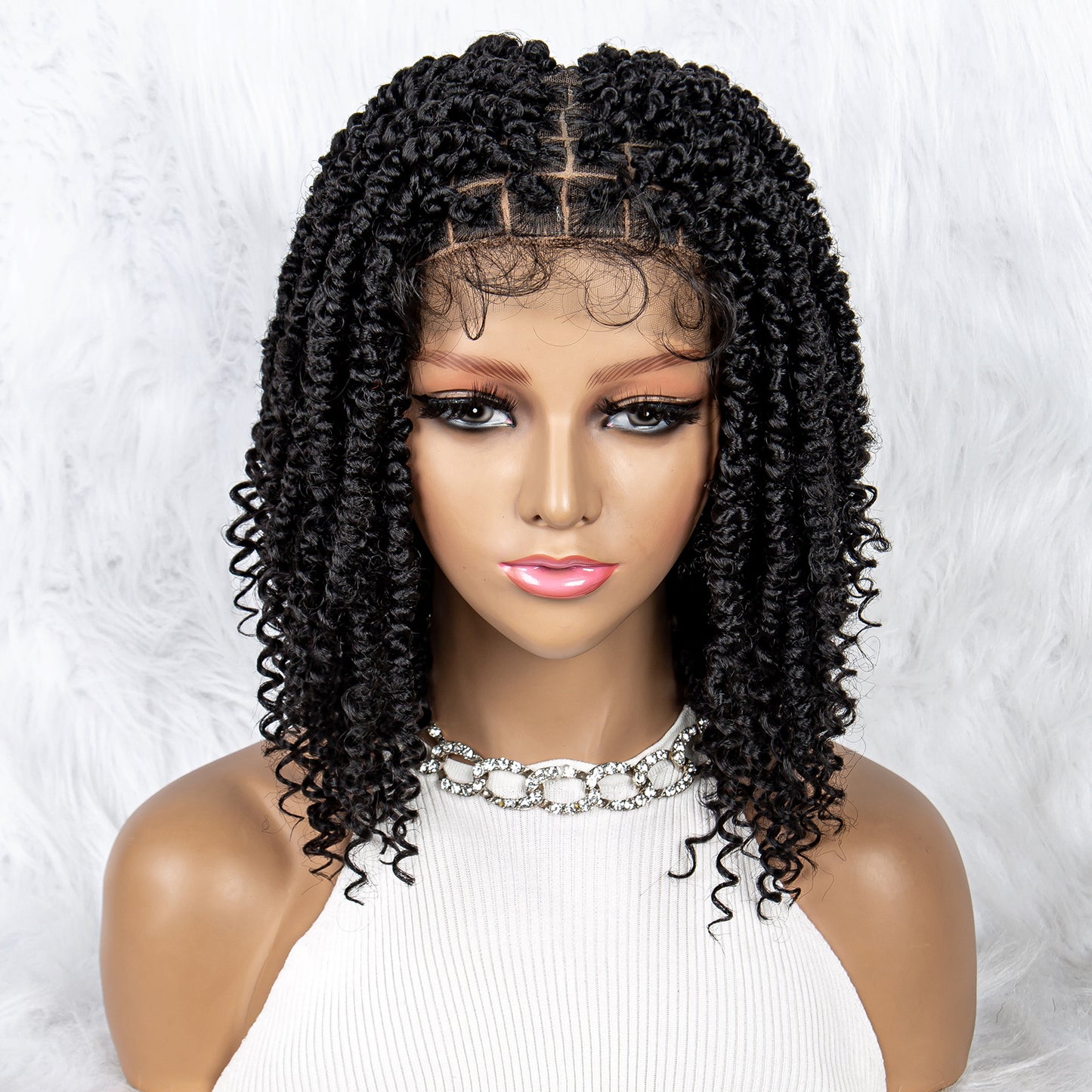 Braided Wigs Knotless Synthetic Lace Front  Full Lace Wigs Medium Length Deep Curly Braided Wigs