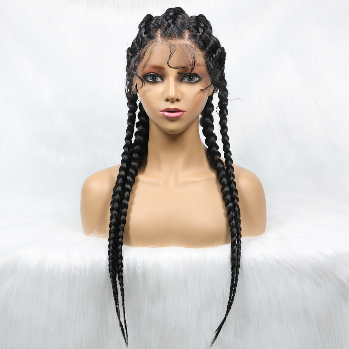 613 Colored Wig Full Lace Long Box Braided Wig Cornrow Braids Lace Wigs 5 Braids Synthetic 360 Knotless Box Braids Lace Front Wigs with Baby Hair for Black Women